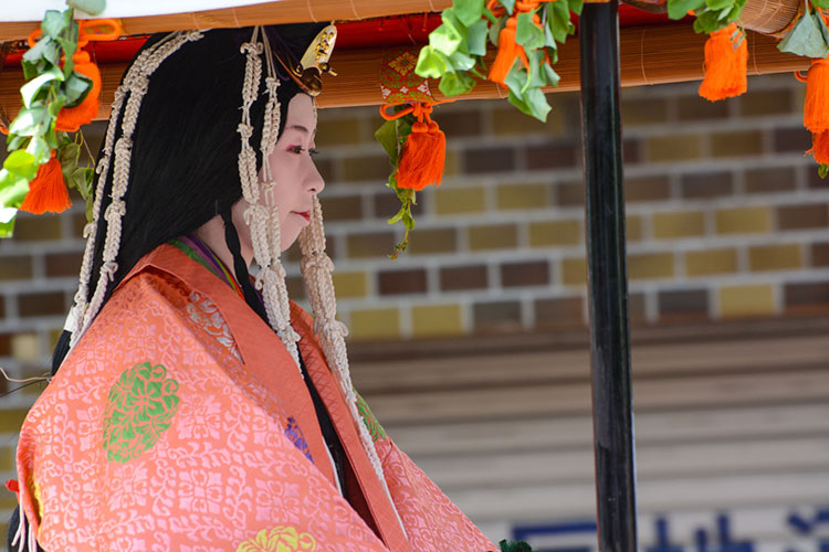 Imperial Princess riding a palanquin through the Aoi Matsuri parade.