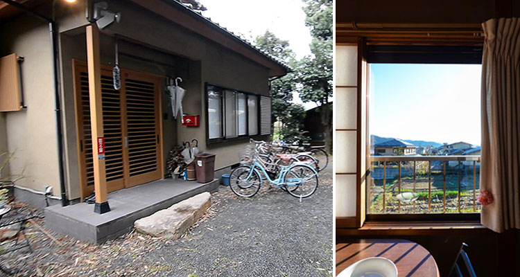 Share house exterior and interior in the Arashiyama district of Kyoto.