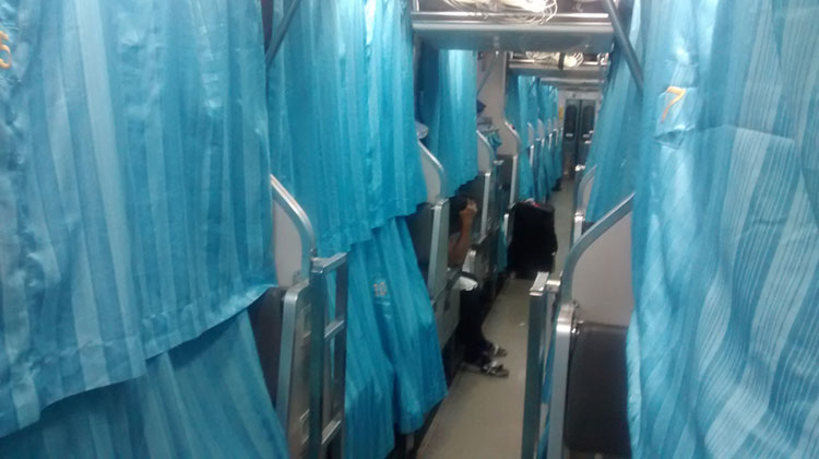 View of sleeping conditions inside one of Thailand's overnight trains.