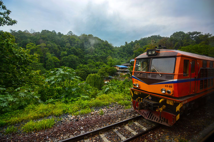 Train in the mountains of Thailand, headed for Chiang Mai.